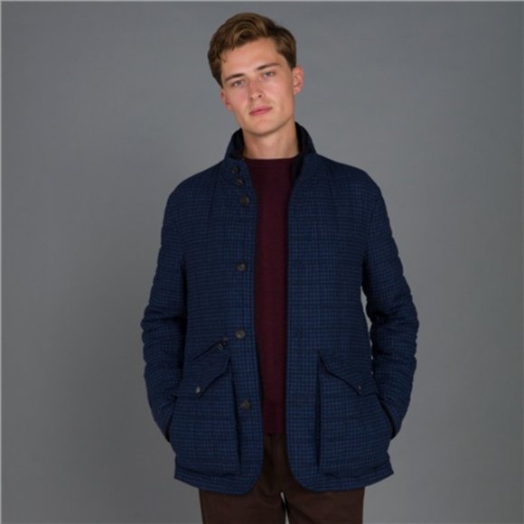 Glenveigh quilted coat in blue gingham check - Picture 2 of 8